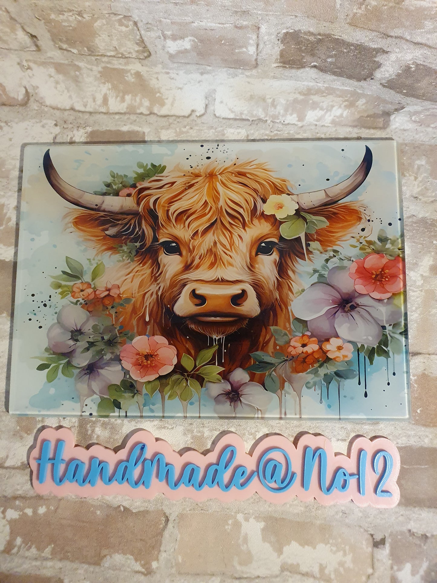 Highland cow glass chopping board