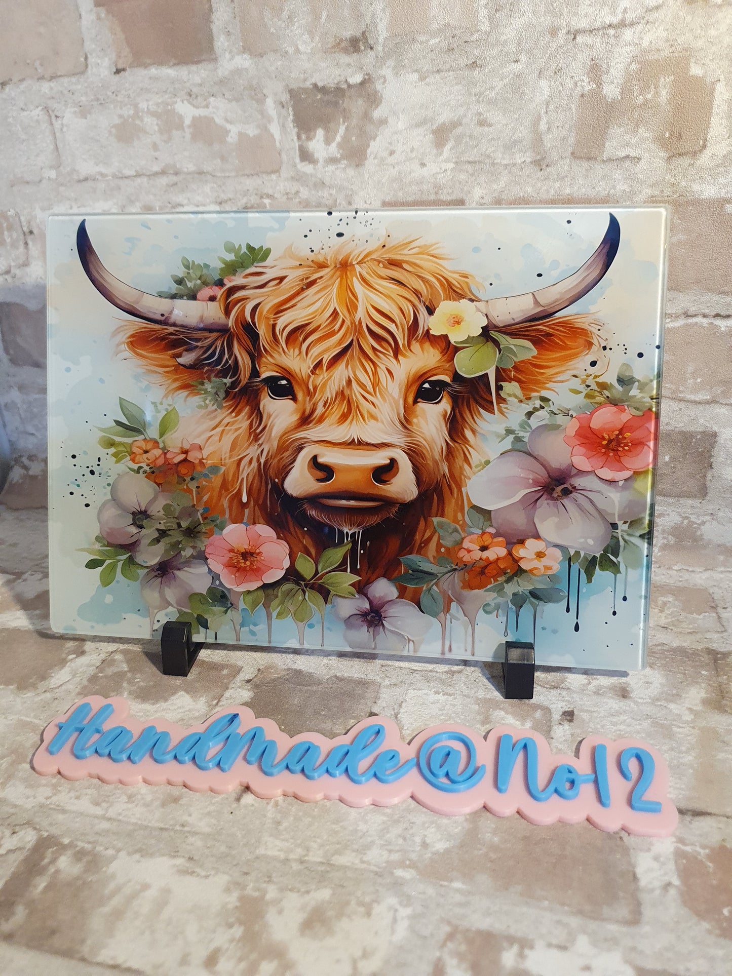 Highland cow glass chopping board