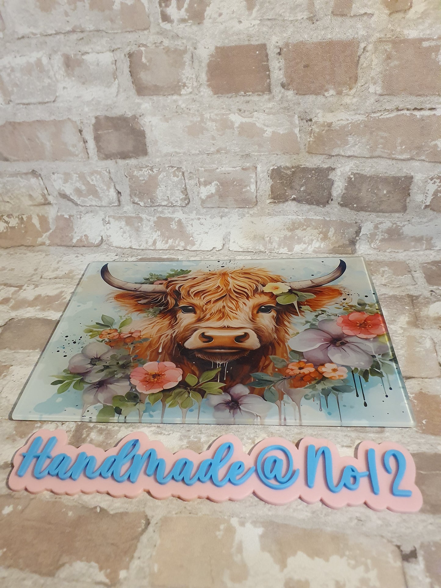 Highland cow glass chopping board