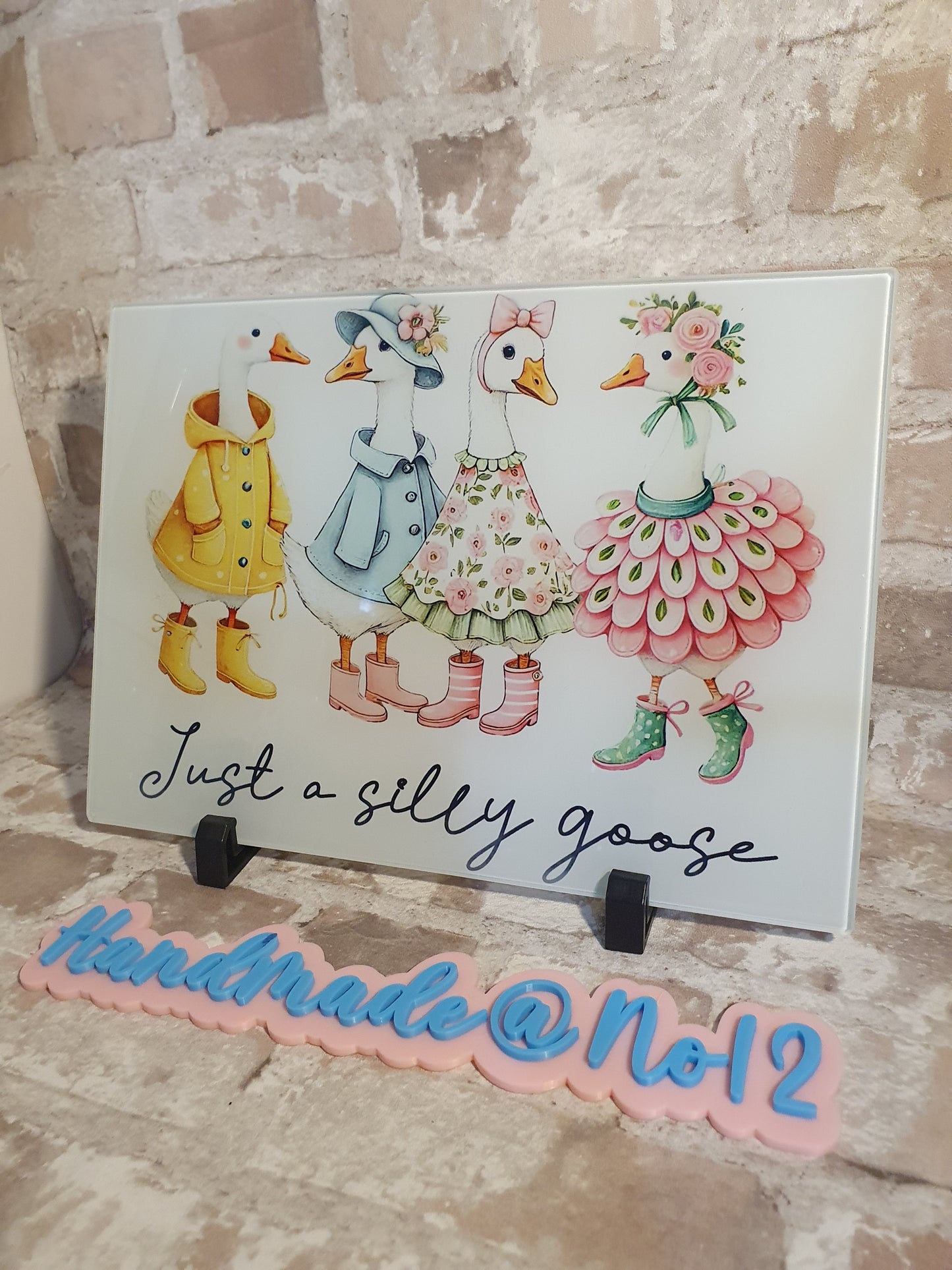 Silly goose glass chopping board