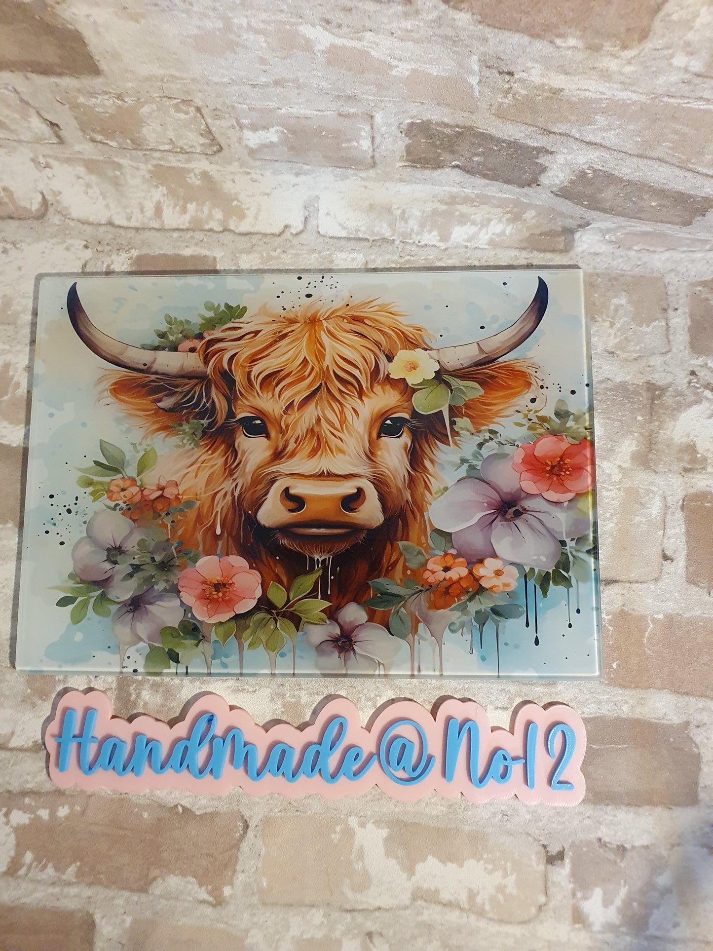 Highland cow glass chopping board