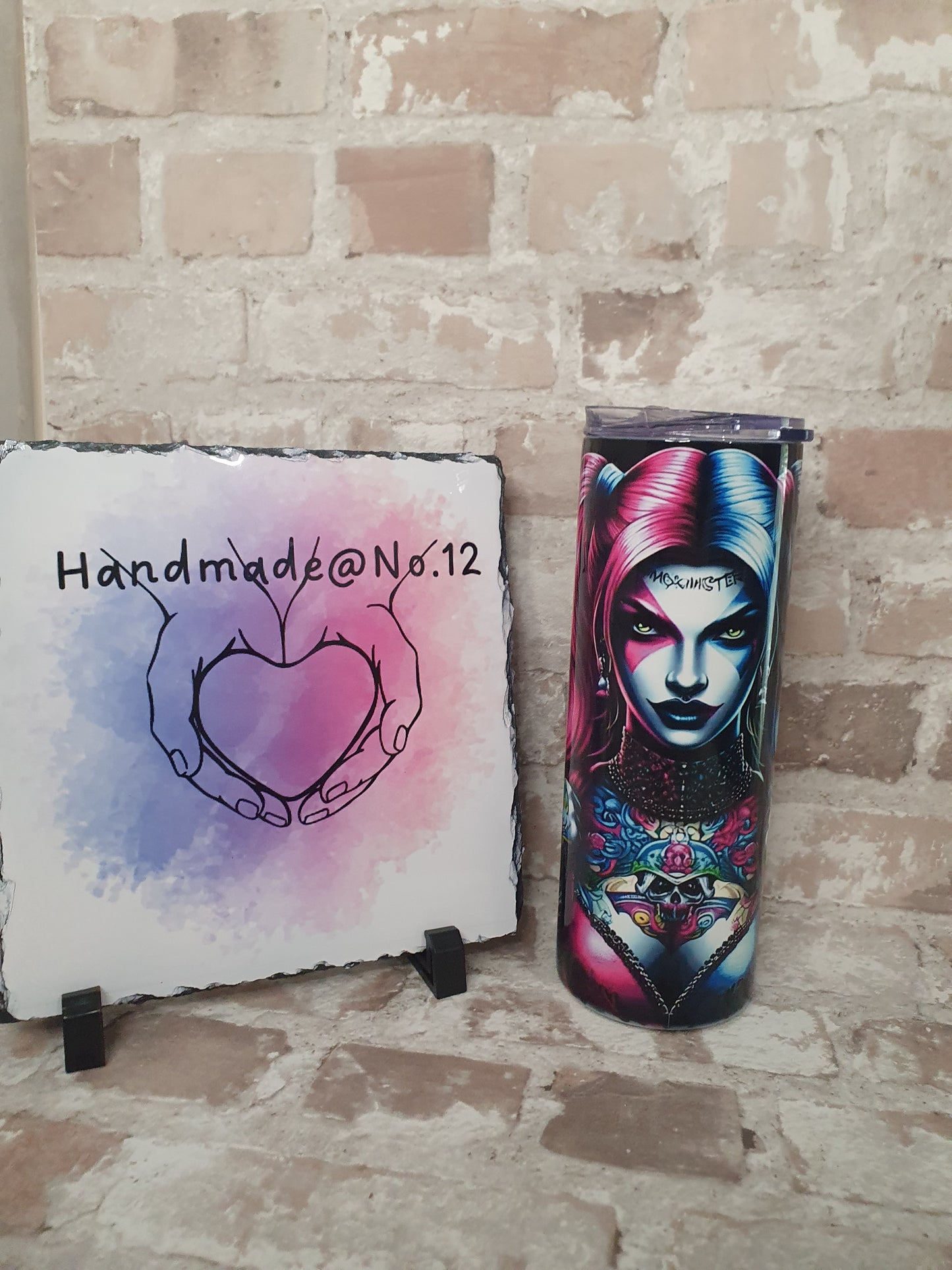 Harley Quin & Joker stainless steel, double walled, colourful tumbler gift for her, him.