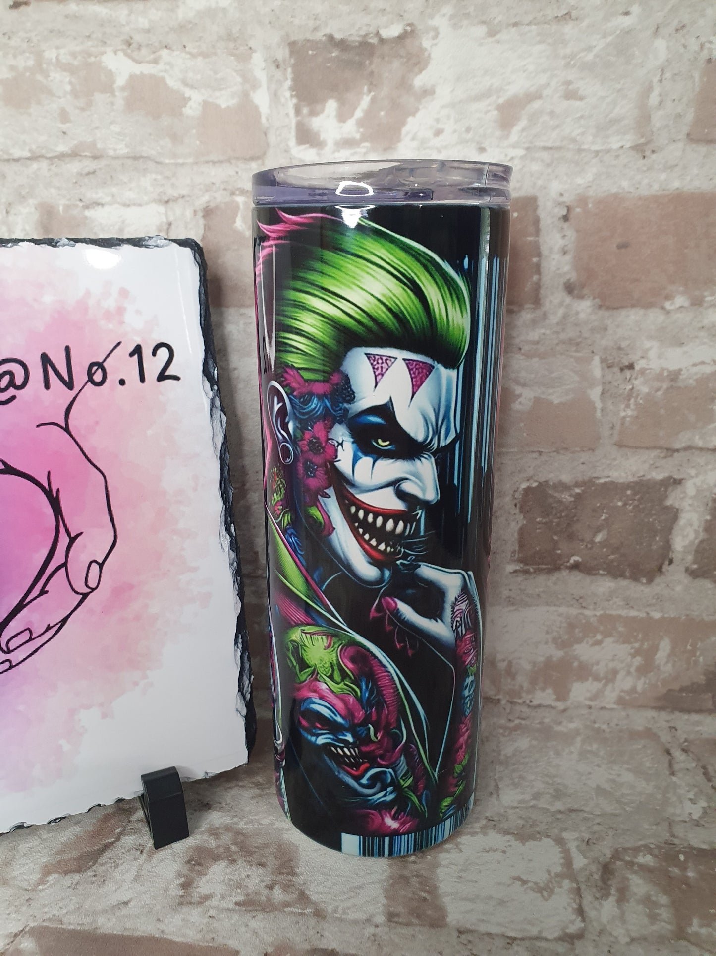 Harley Quin & Joker stainless steel, double walled, colourful tumbler gift for her, him.