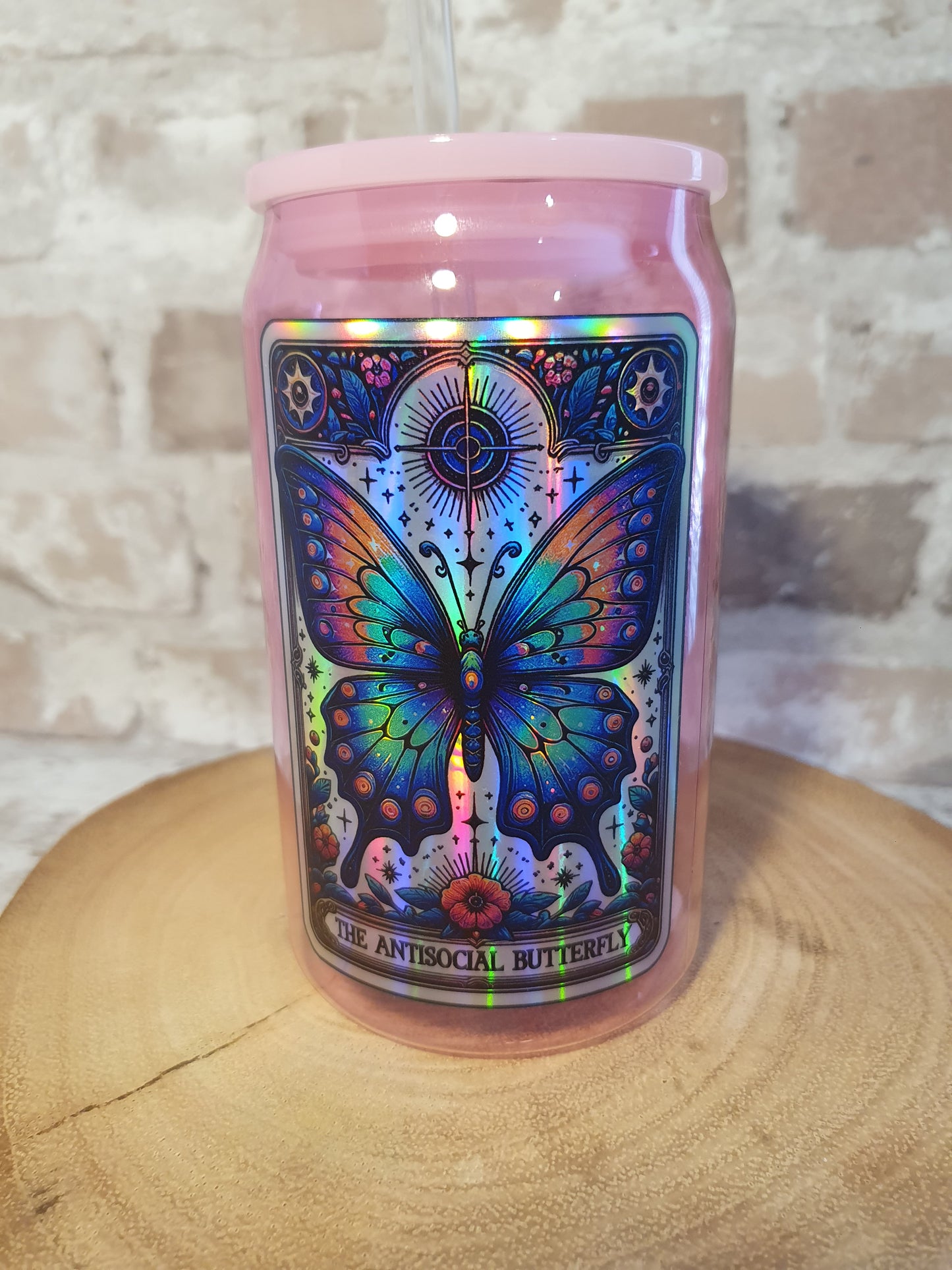 Anti social butterfly, Acrylic  coloured libby can drinkware