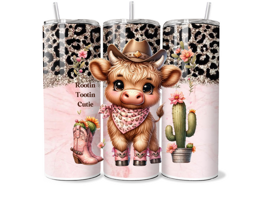 Cowgirl highland cow stainless steel tumbler