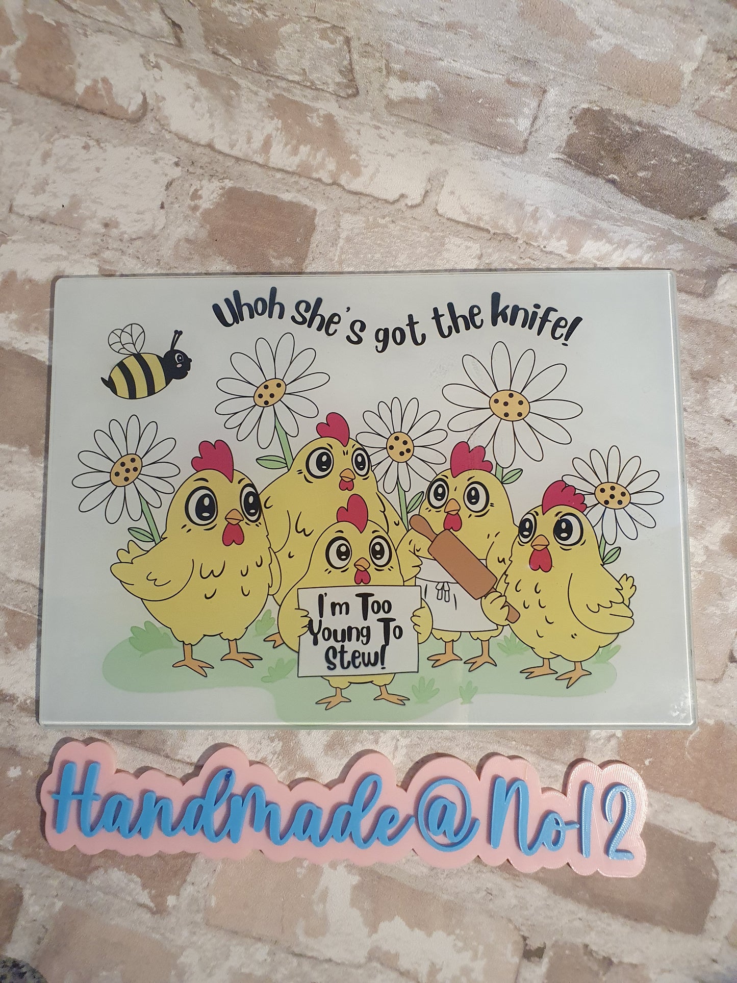 Crazy chicken glass chopping board