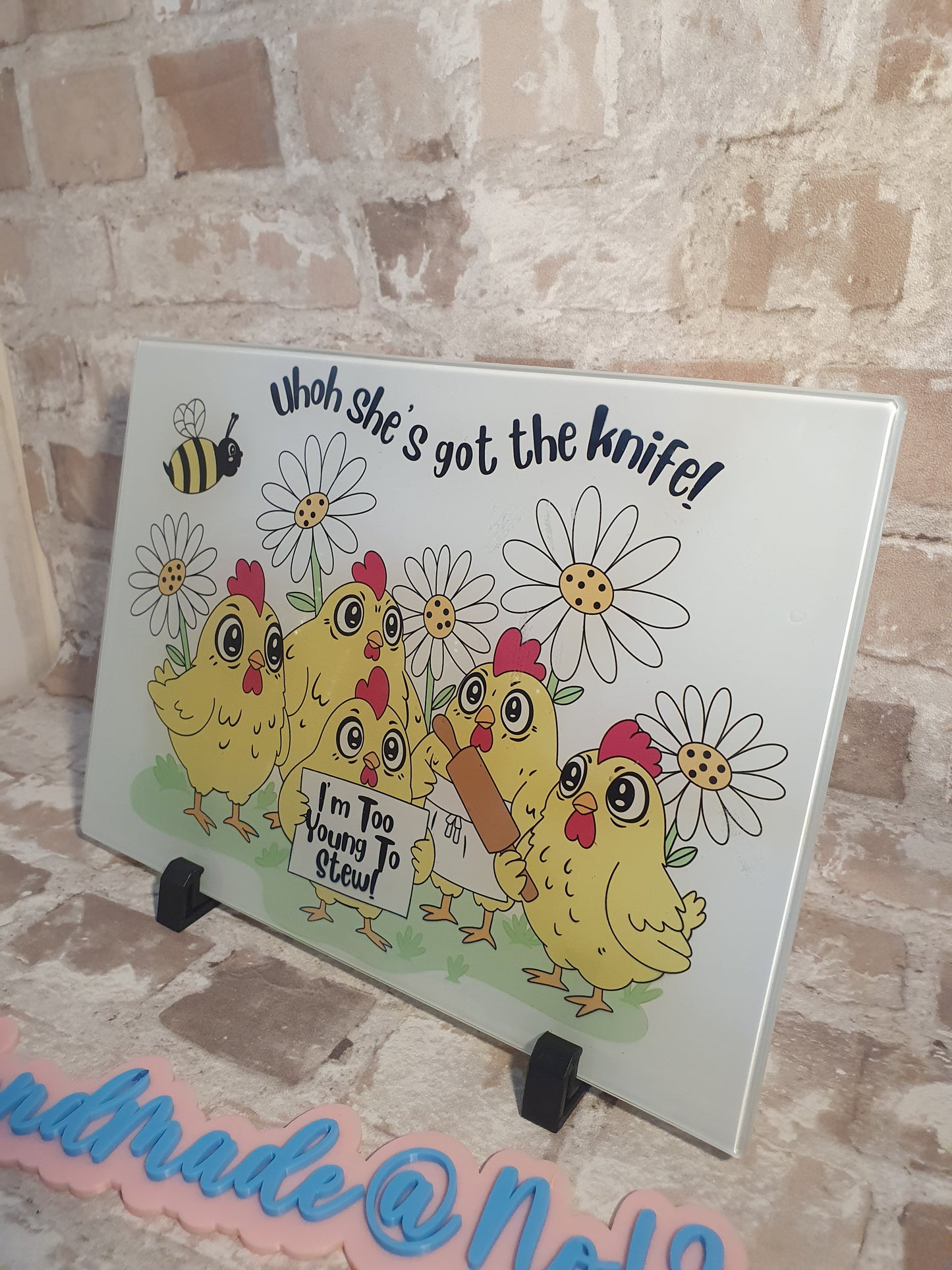 Crazy chicken glass chopping board