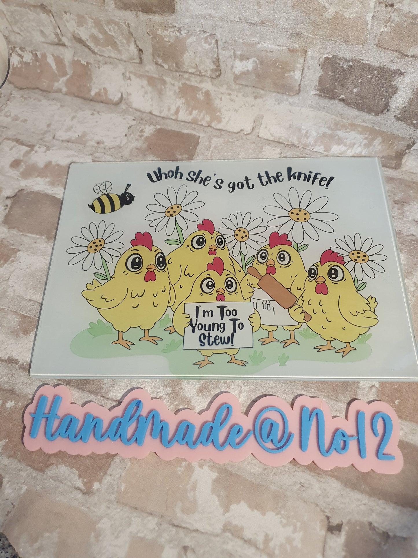 Crazy chicken glass chopping board