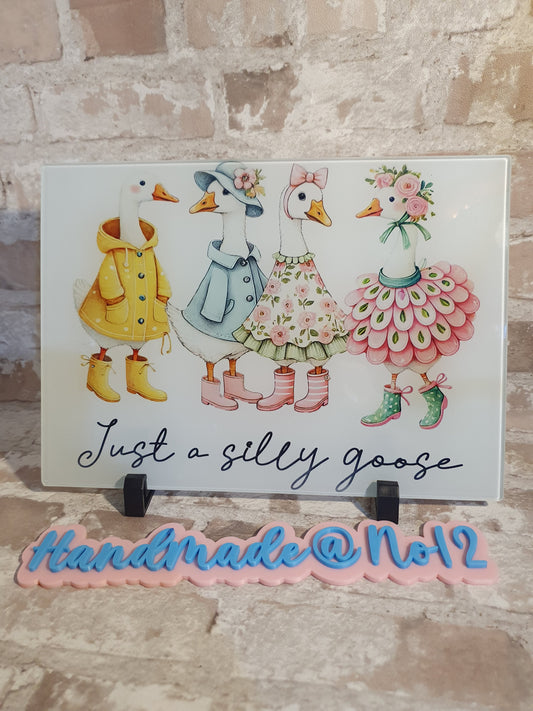 Silly goose glass chopping board