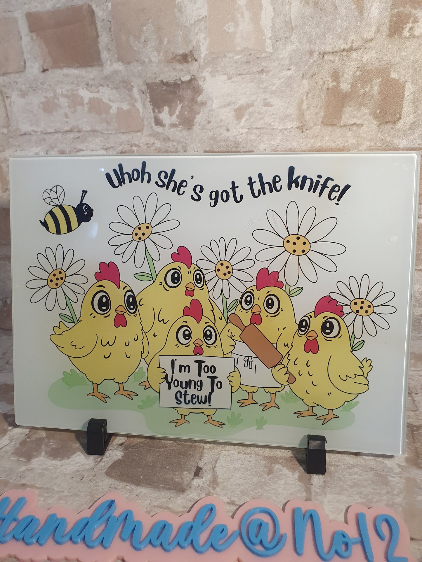 Crazy chicken glass chopping board